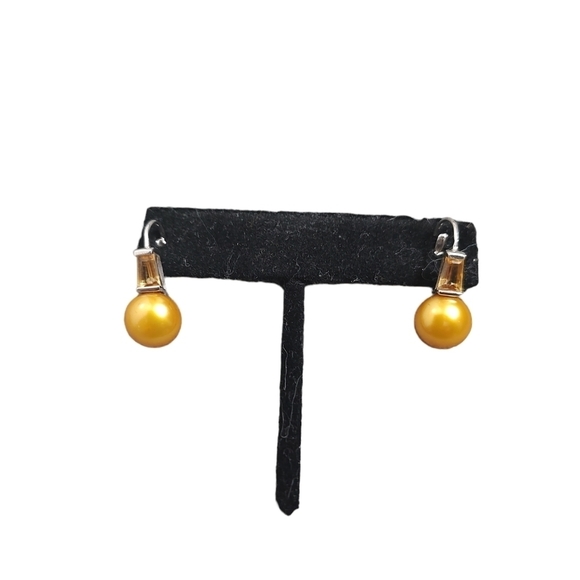 Yellow Pearl and topaz earrings - Picture 4 of 4